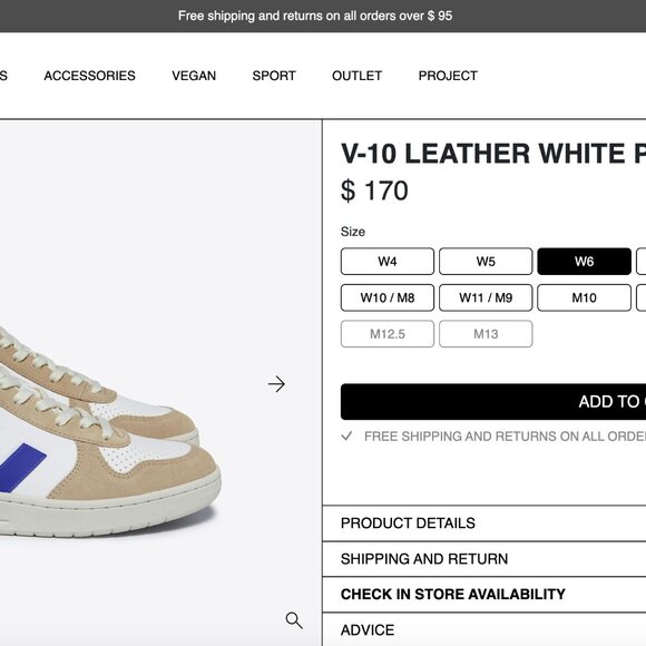 VEJA V-10 Men's Sneakers - Leather White Paros Sahara (EUC) - Picture 7 of 7